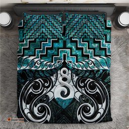New Zealand Maori Bedding Set Poutama Pikorua Turquoise Paua Shell LT05