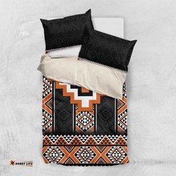 Orange Taniko Pattern Aotearoa Bedding Set Niho Taniwha Mix Poutama LT14