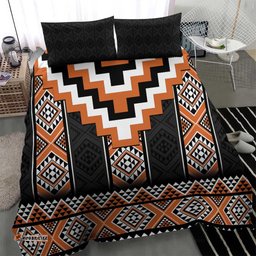 Orange Taniko Pattern Aotearoa Bedding Set Niho Taniwha Mix Poutama LT14