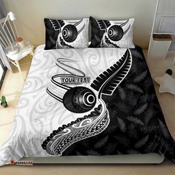 Personalised Aotearoa Lawn Bowls Bedding Set Maori and Silver Fern Half Style LT03