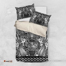 New Zealand Taiaha Maori Bedding Set Kiwikiwi Minimalist Silver Fern Tukutuku Motif LT9