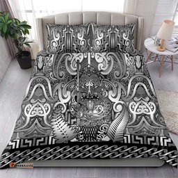 New Zealand Taiaha Maori Bedding Set Kiwikiwi Minimalist Silver Fern Tukutuku Motif LT9