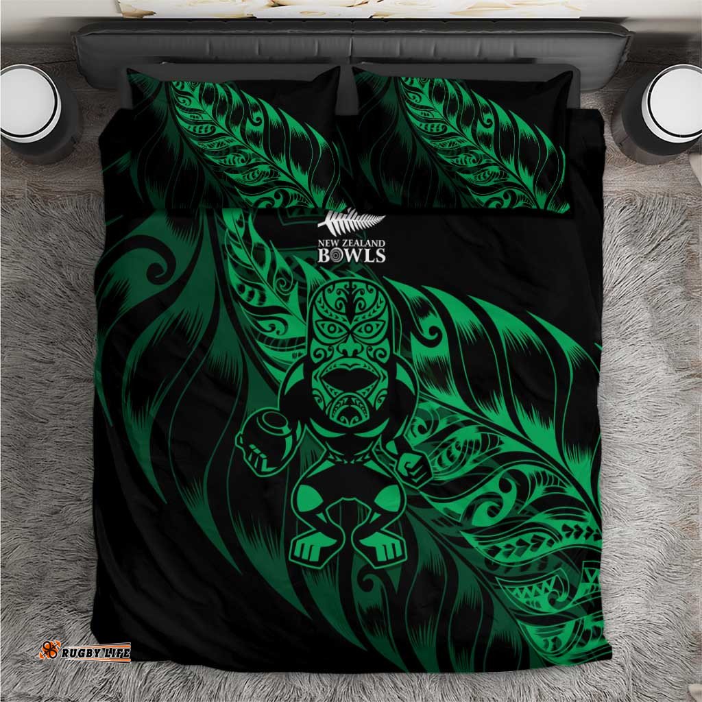 New Zealand Lawn Bowls Bedding Set Green Maori Warrior Tribal Silver Fern LT9