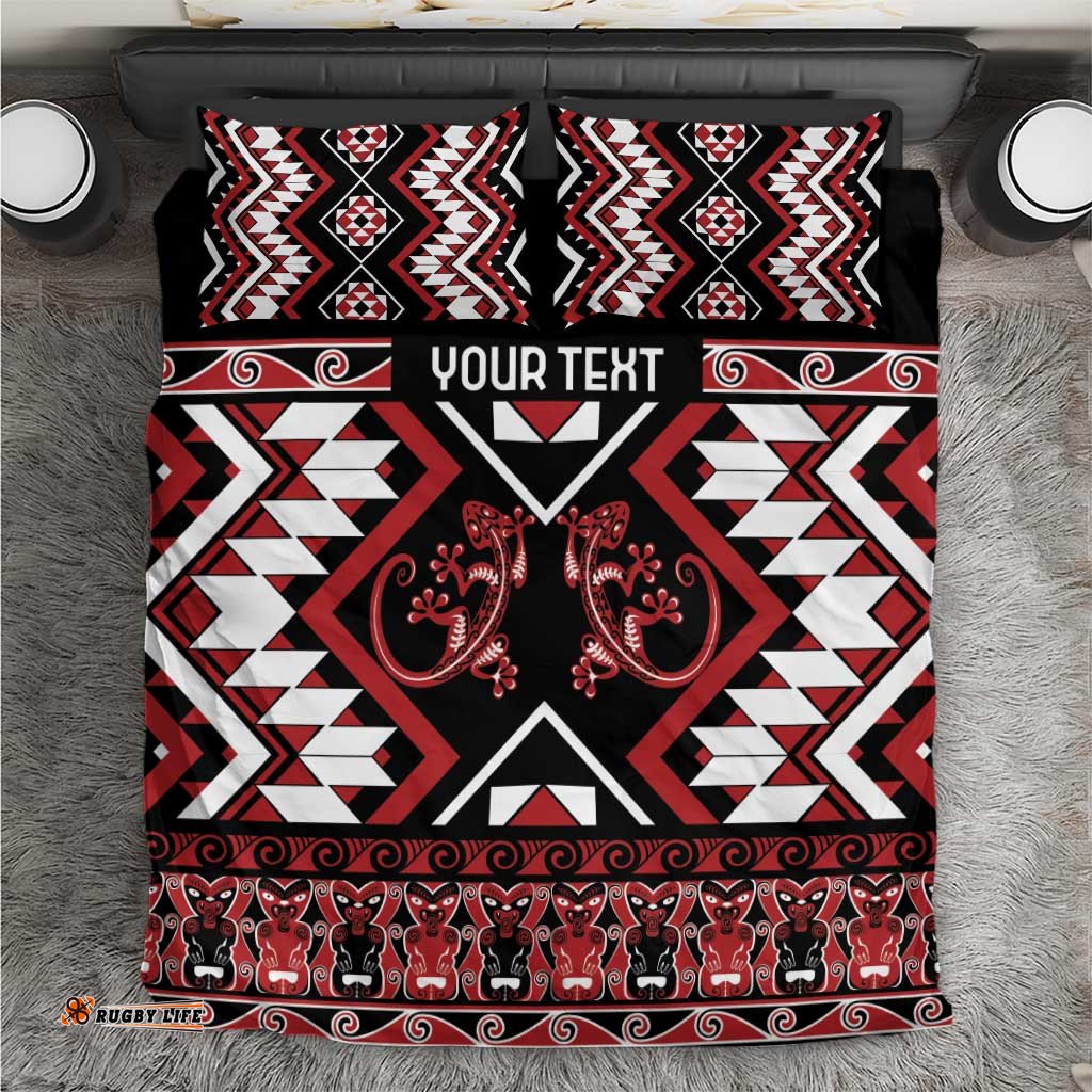 Personalised Aotearoa Waitangi Bedding Set Taniko Motifs - Mania Gecko LT7