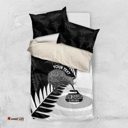 New Zealand Silver Fern Curling Personalised Bedding Set Aotearoa Kiwi Ponga Black White Version LT14