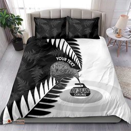 New Zealand Silver Fern Curling Personalised Bedding Set Aotearoa Kiwi Ponga Black White Version LT14