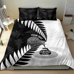 New Zealand Silver Fern Curling Personalised Bedding Set Aotearoa Kiwi Ponga Black White Version LT14