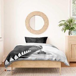 New Zealand Silver Fern Curling Personalised Bedding Set Aotearoa Kiwi Ponga Black White Version LT14