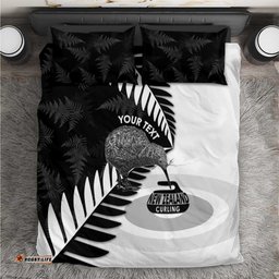 New Zealand Silver Fern Curling Personalised Bedding Set Aotearoa Kiwi Ponga Black White Version LT14