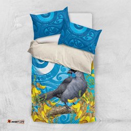 New Zealand Kokako Bird Bedding Set Maori Koru With Kowhai Flowers LT05