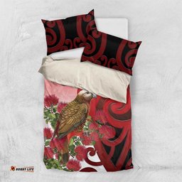 New Zealand Parrot Kaka Bedding Set Maori Koru With Pohutukawa Flowers LT05