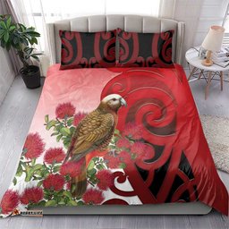 New Zealand Parrot Kaka Bedding Set Maori Koru With Pohutukawa Flowers LT05