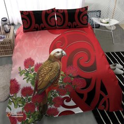New Zealand Parrot Kaka Bedding Set Maori Koru With Pohutukawa Flowers LT05