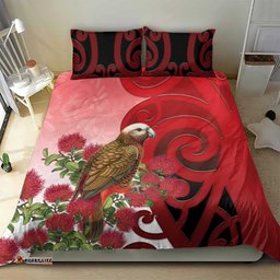 New Zealand Parrot Kaka Bedding Set Maori Koru With Pohutukawa Flowers LT05