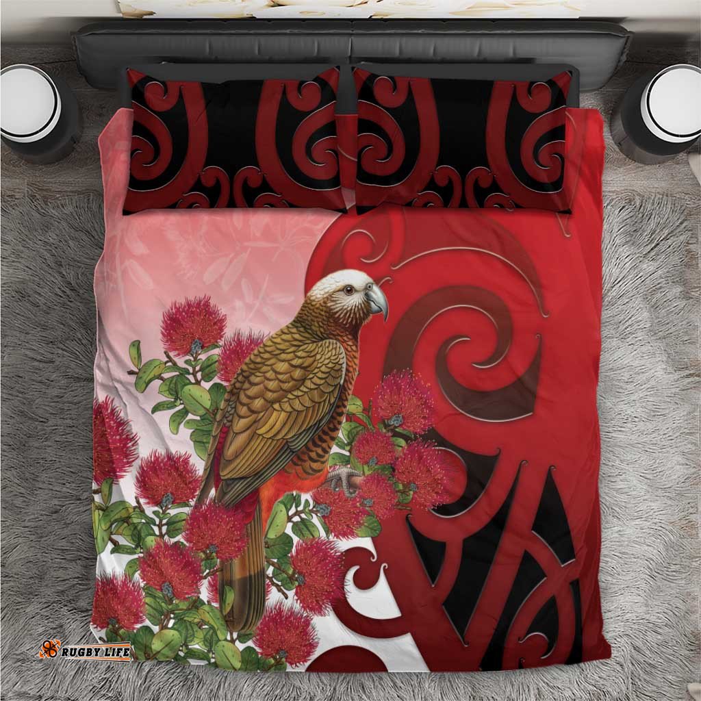 New Zealand Parrot Kaka Bedding Set Maori Koru With Pohutukawa Flowers LT05