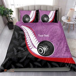 Personalised Aotearoa Lawn Bowls Bedding Set Maori and Silver Fern Sporty Style Pink Color LT03