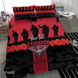 Personalised Essendon Football ANZAC Day Bedding Set Bombers Poppy Lest We Forget LT14