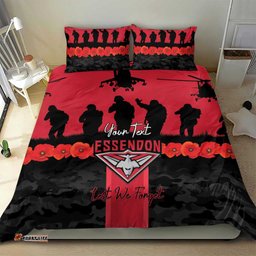 Personalised Essendon Football ANZAC Day Bedding Set Bombers Poppy Lest We Forget LT14