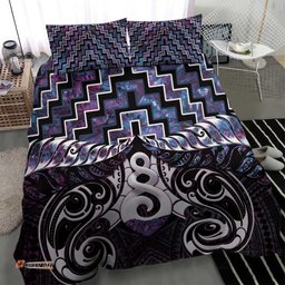 New Zealand Maori Bedding Set Poutama Pikorua Purple Paua Shell LT05