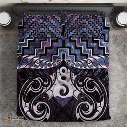 New Zealand Maori Bedding Set Poutama Pikorua Purple Paua Shell LT05