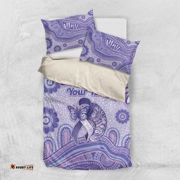 Personalised Epilepsy Awareness Bedding Set Purple Ribbon Butterfly And Brain Aboriginal Art DT05