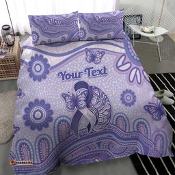 Personalised Epilepsy Awareness Bedding Set Purple Ribbon Butterfly And Brain Aboriginal Art DT05