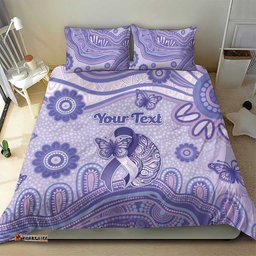 Personalised Epilepsy Awareness Bedding Set Purple Ribbon Butterfly And Brain Aboriginal Art DT05