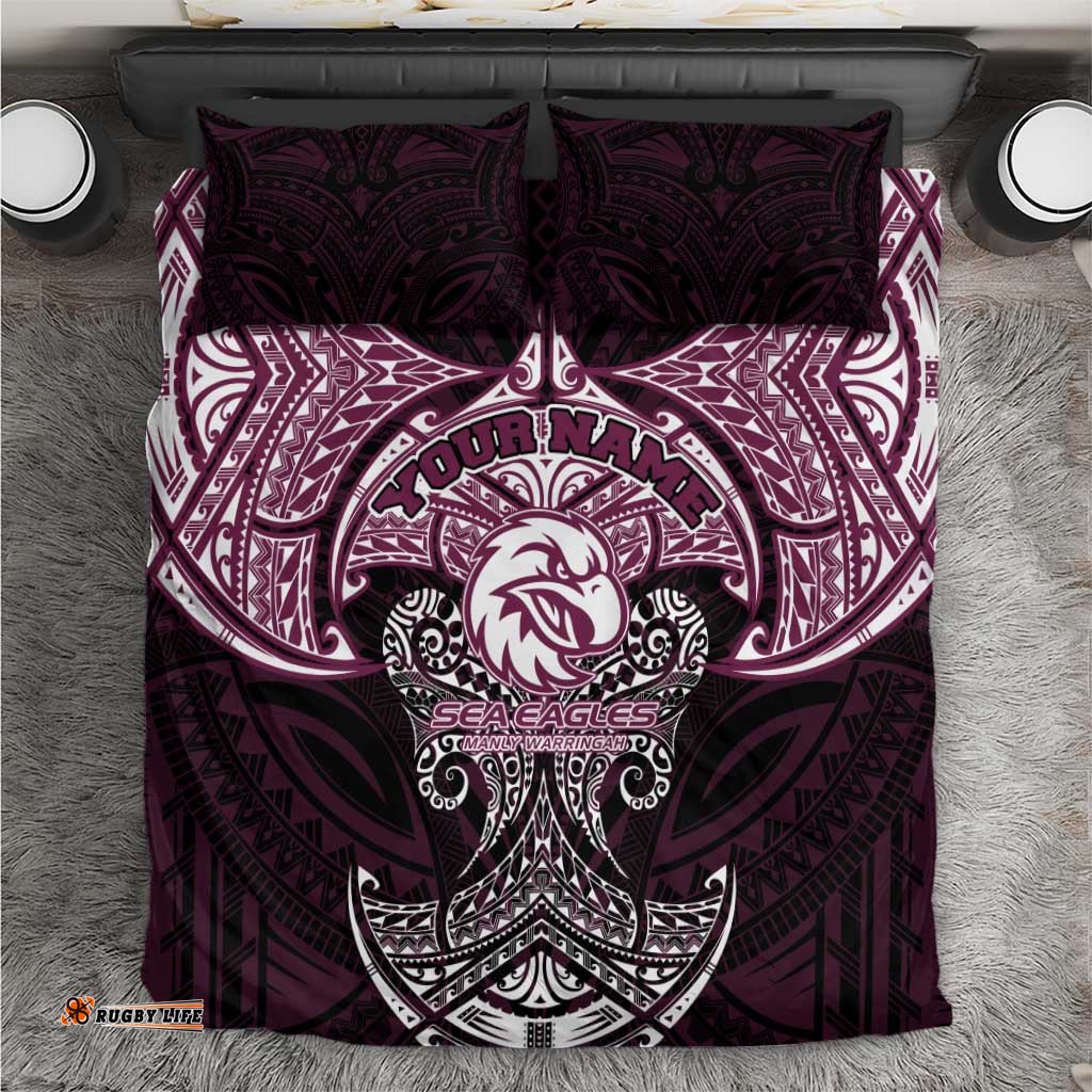 Personalized Manly Warringah Sea Eagles Bedding Set Polynesian Tribal Pattern Style TS04