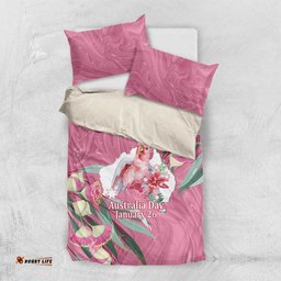 Pink Cockatoo Australia Day Bedding Set Proud To Be An Aussie Opal Eucalyptus Blossoms LT14