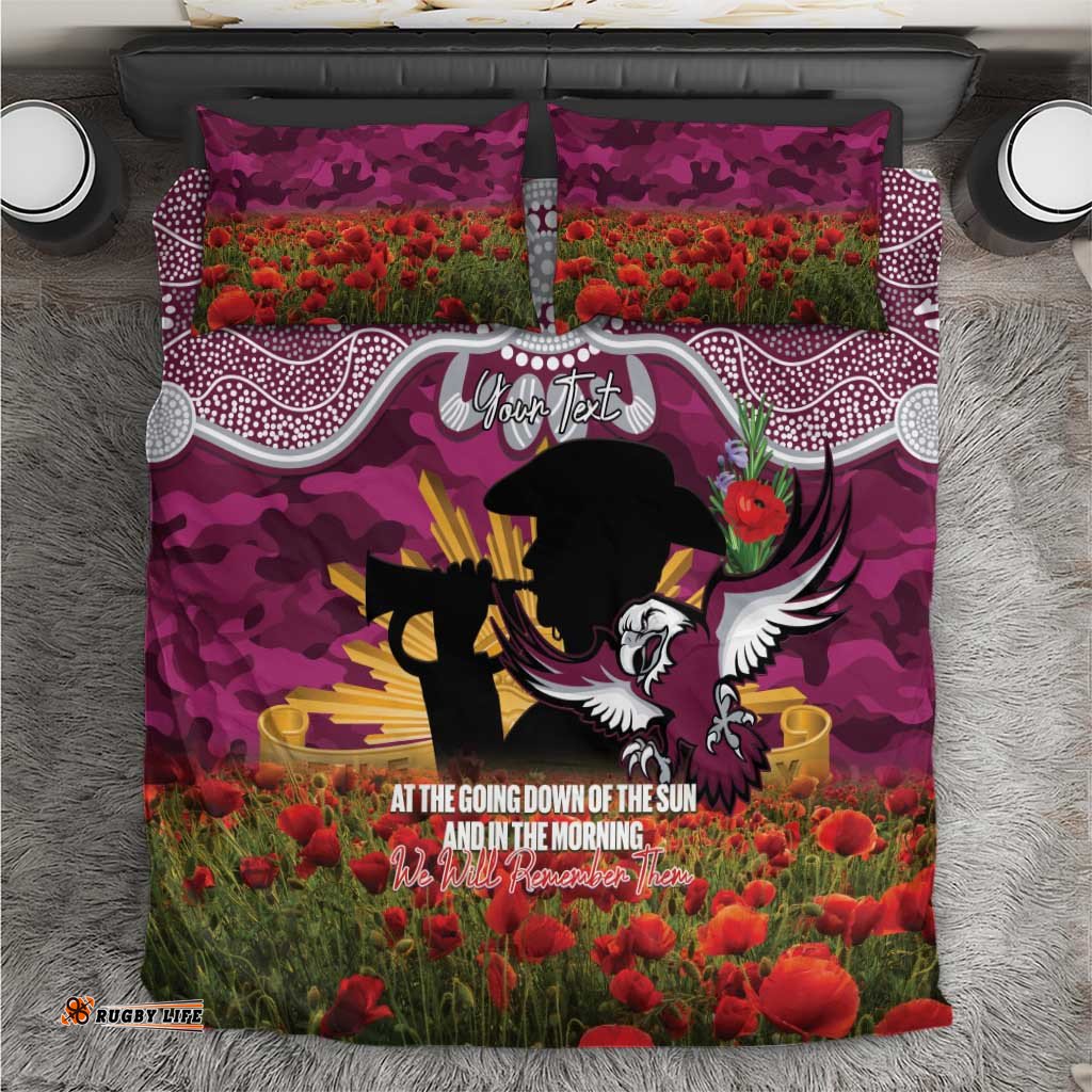 Personalised Sea Eagles Rugby ANZAC Day Bedding Set Last Post Poppy We Will Remember Them LT14