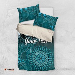 Personalised Ovarian Cancer Awareness Bedding Set Teal Ribbon Aboriginal Art LT05