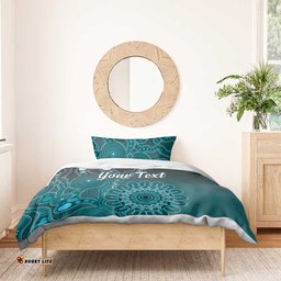 Personalised Ovarian Cancer Awareness Bedding Set Teal Ribbon Aboriginal Art LT05