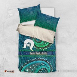 Torres Strait Islands Bedding Set Dhari Emblem Vibrant Teal Indigenous TS04