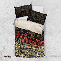 West Coast Eagles ANZAC Day Bedding Set Indigenous Dot Art with Poppy Flower Tribute TS04