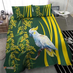 White Cockatoo and Golden Wattle Bedding Set Australian Native Bird LT9