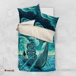 Personalised New Zealand Waitangi Day Bedding Set Hei Tiki With Maori Waka - Whakarare Pattern LT14