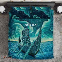 Personalised New Zealand Waitangi Day Bedding Set Hei Tiki With Maori Waka - Whakarare Pattern LT14