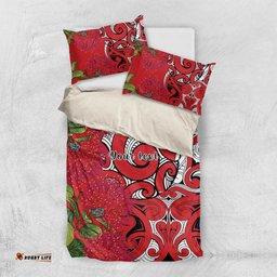 Personalised New Zealand Koru Pohutukawa Bedding Set Meri Kirihimete Aroha for Christmas LT9