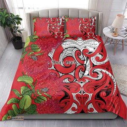 Personalised New Zealand Koru Pohutukawa Bedding Set Meri Kirihimete Aroha for Christmas LT9