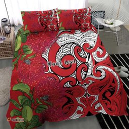 Personalised New Zealand Koru Pohutukawa Bedding Set Meri Kirihimete Aroha for Christmas LT9