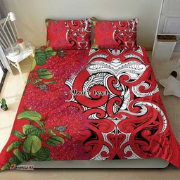 Personalised New Zealand Koru Pohutukawa Bedding Set Meri Kirihimete Aroha for Christmas LT9
