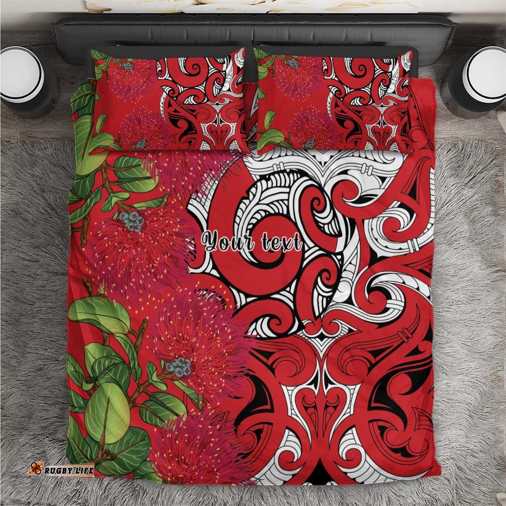 Personalised New Zealand Koru Pohutukawa Bedding Set Meri Kirihimete Aroha for Christmas LT9