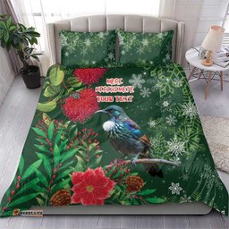 Tui Meri Kirihimete Personalised Bedding Set Pohutukawa Flowers Green Motif LT9
