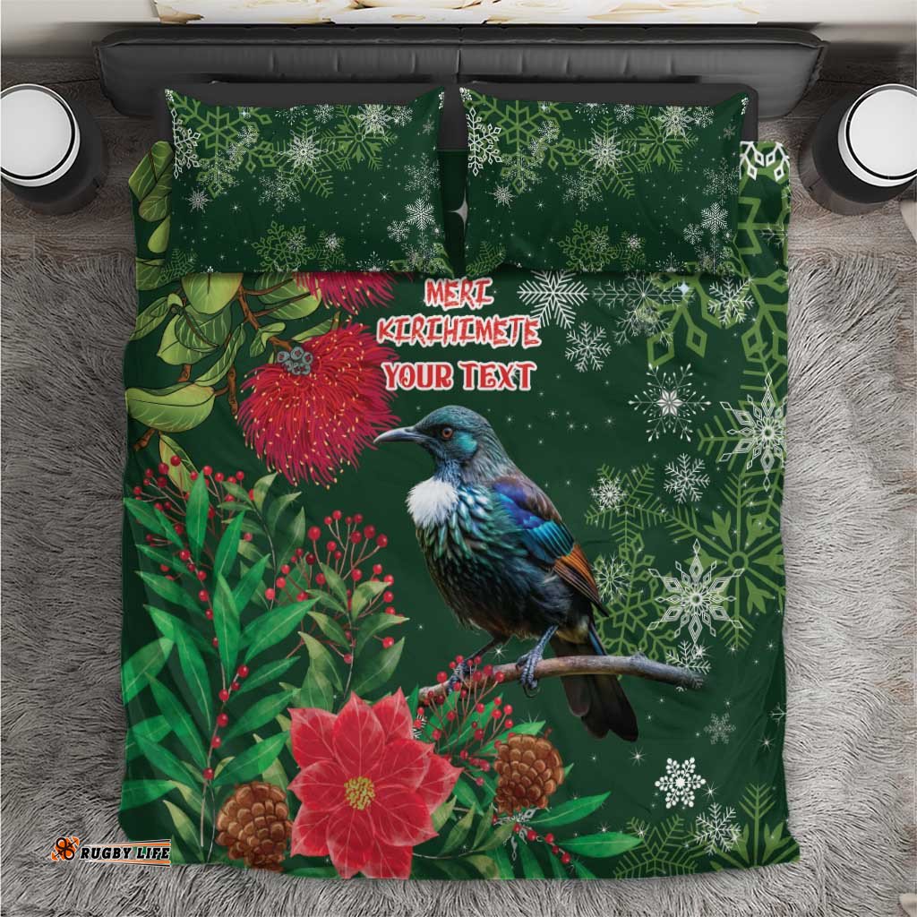Tui Meri Kirihimete Personalised Bedding Set Pohutukawa Flowers Green Motif LT9