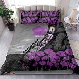 Personalised Remembering ANZAC Lest We Forget Bedding Set Vintage Film Frame Memorial Purple Poppy LT9