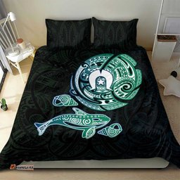 Whale and Dhari Torres Strait Islands Bedding Set Deep Green Oceanic Tribal Pattern Art TS04