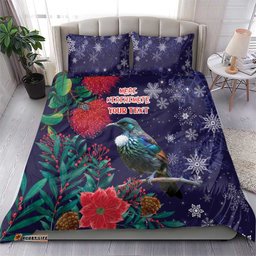 Tui Meri Kirihimete Personalised Bedding Set Pohutukawa Flowers Blue Motif LT9