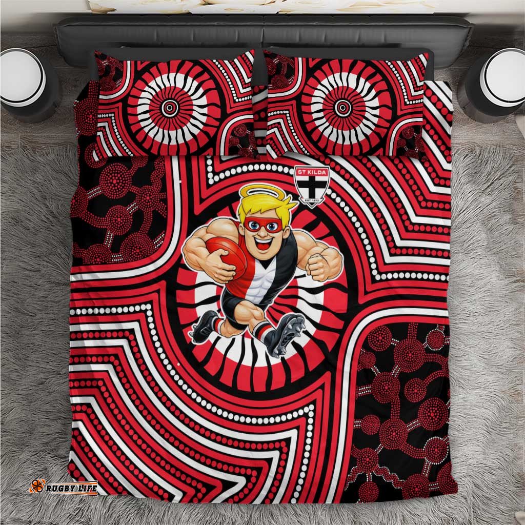 St Kilda Football Club Bedding Set Indigenous Monochrome Dot Art Mascot Style TS04