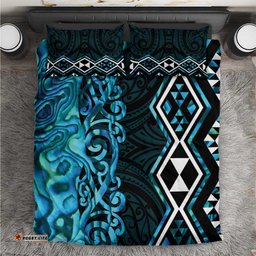 Turquoise Aotearoa Bedding Set Taniko Motifs With Paua Shell Kowhaiwhai LT14