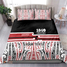 Personalised Toitu Te Tiriti Aotearoa 1840 Bedding Set Red Kowhaiwhai Puhoro LT9
